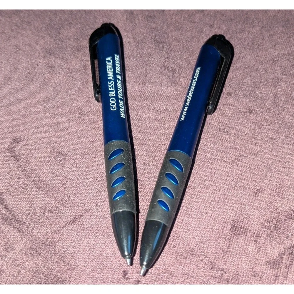 Americana God Bless America‎ Travelcore Wade Tours Promo Pen Lot of 2 Blue Pens